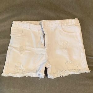 Kids White Distressed Denim Shorts with Frayed Hem